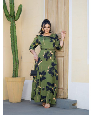 Vestido Longo Modesto Estampado em Malha | Moda Evangelica